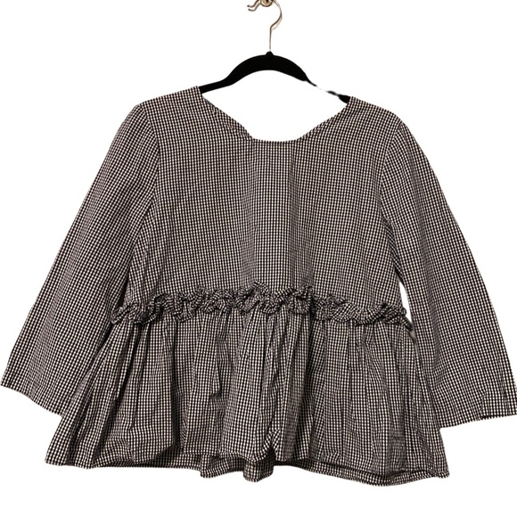 Zara Navy Gingham peplum shirt - Picture 1 of 4